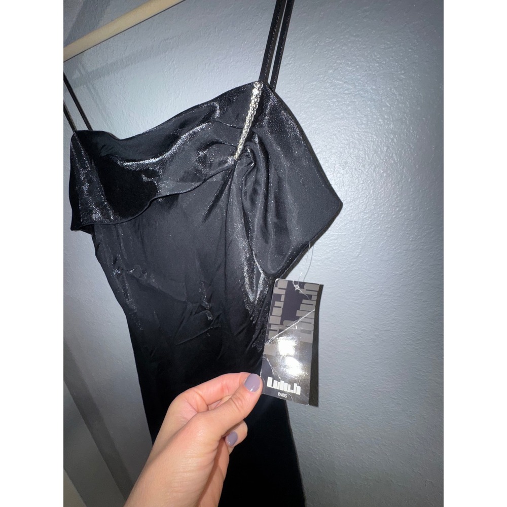 Lulu.H Paris Black Metallic Shimmer Gown Rhinestone Accent Prom Formal Dress 4 - Picture 3 of 7